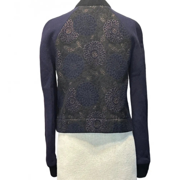 Martin Grant Floral Copper Brocade Luxe Bomber Jacket in Midnight Blue. Size 38 - Picture 9 of 9